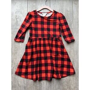 EMMA & ELSA Boutique Buffalo Plaid Check 3/4 Sleeve Dress Twirl Dress Pockets 4